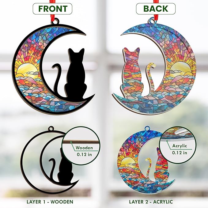 Christmas Ornaments Gifts for Cat Lovers - Double-Layered Christmas Ornament for Tree Decorations - Black Cat Lover Gifts for Women Men Friend, Xmas Birthday Gift for Pet Lovers Memorial Decor