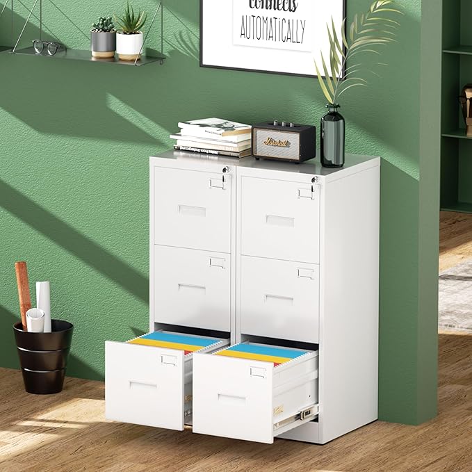 Greenvelly 18" D File Cabinet, 3 Drawer Filing Cabinet with Lock, Locking Vertical File Cabinet for Home Office, White Metal File Cabinet for Hanging Letter/Legal Folders, Easy Assemble