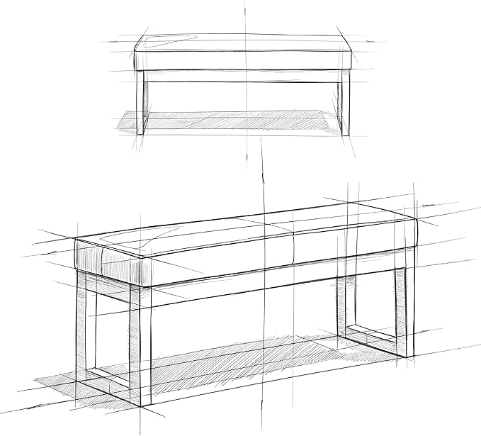 SIMPLIHOME Milltown 45 inch Wide Contemporary Rectangle Large Ottoman Bench in Midnight Black Vegan Faux Leather, Assembled, For the Living Room and Bedroom