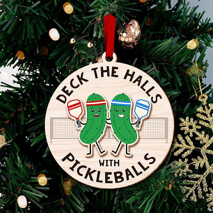 Pickleball Ornament for Christmas Tree - Ideal for Pickleball Enthusiasts, Deck The Halls with Funny Ornaments, Unique Stocking Stuffers, Perfect for Pickleball Gifts Ideas