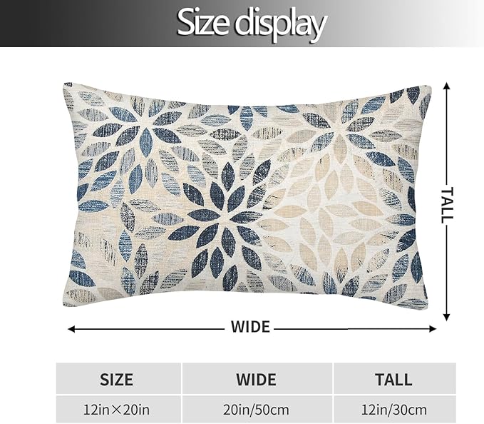 Dahlia Pillow Covers 12x20 Inch Set of 2 Summer Rust Geometric Flower Outdoor Decorative Throw Pillows Farmhouse Navy Blue Pillow Case Linen Lumbar Cushion Cover for Home Sofa Bedroom Living Room