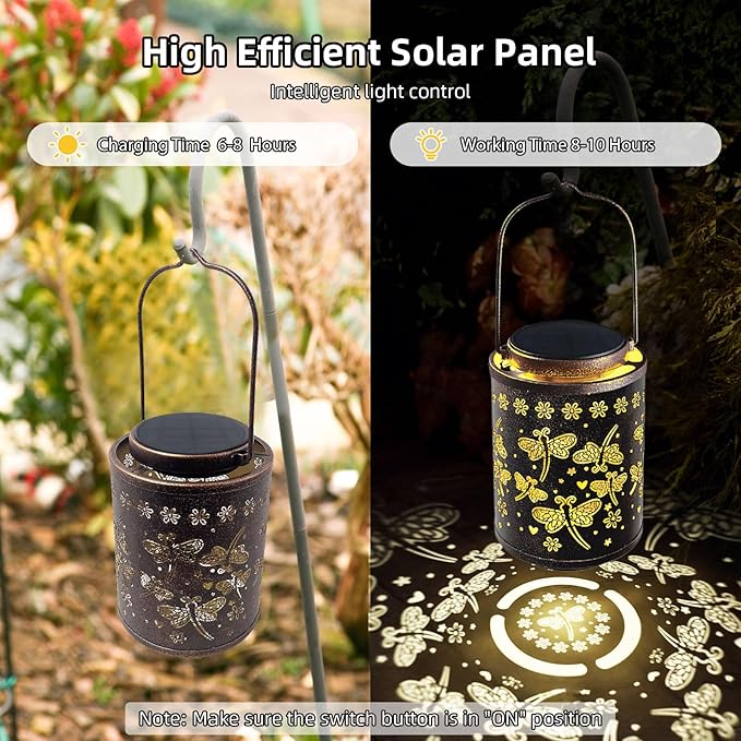 2025 Upgraded Dragonfly Solar Lanterns Outdoor Waterproof Hanging Lights, Hollowed-Out Metal Solar Lantern for Garden, Patio, Porch, Yard Decorations & Gifts for Women, Mom, Grandma