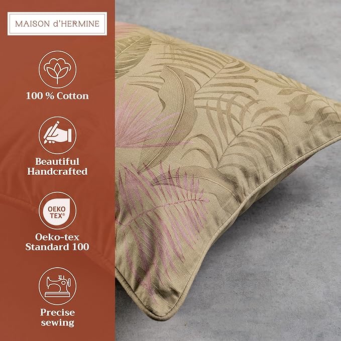 Maison d' Hermine Decorative Pillow Covers 18 x 18 Inch Square 100% Cotton Throw Pillow Covers with Invisible Zipper for Living Room Couch, Chair, Sofas, Bedroom, Home (Creole - Olive Grey)