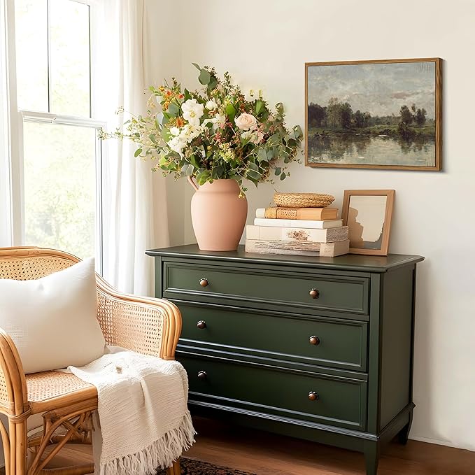 Floating Framed Canvas Wall Art - Tranquil River Landscape Pictures Prints, Countryside Vintage Scenery Paintings Wall Decor for Living Room Bedroom Office Home Decoration 12x16 inch