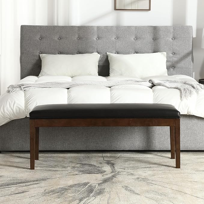 Upholstered Entryway Bench Modern Shoe Benches for Hallway Porch Bedroom Bench for End of Bed Dining Bench for Dining Table Dining Room Kitchen Window with Wood Legs, PU Leather, Black