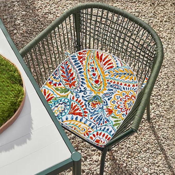 Set of 2 Outdoor Chair Cushions 19"x19"x2",Water Repellent Patio Seat Cushion with Ties and Removable Covers,Dining Chair Cushions for Indoor Kitchen Yard and Patio Furniture,Paisley Multi
