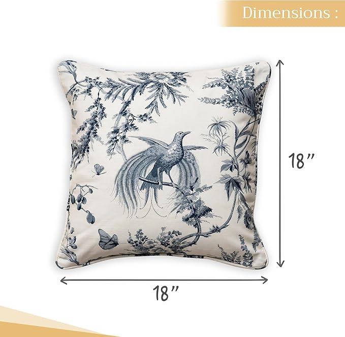 Maison d' Hermine Decorative Pillow Covers 18 x 18 Inch Square 100% Cotton Throw Pillow Covers with Invisible Zipper Cushion Case for Living Room Couch, Chair, Sofas, Bedroom, Home (Paradise - Delft)