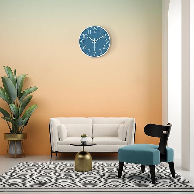 Lafocuse 12 Inch Silent Navy Blue Wall Clocks Battery Operated, Analog Wall Clock for Kitchen Living Room Bedroom Home Decor