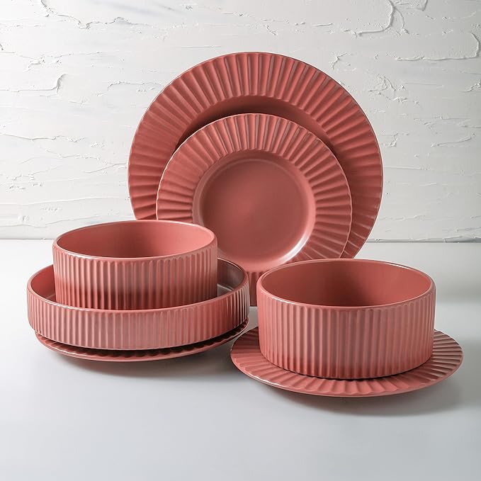 Christian Siriano Lusso 32-Piece Dinnerware Set Stoneware, Redwood