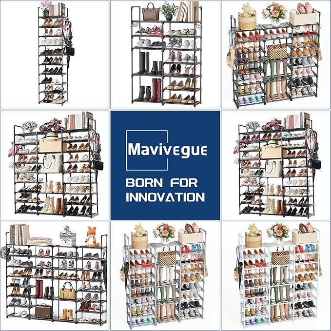 Mavivegue 9-Tier Metal Shoe Rack - Holds 50-55 Pairs, Tall Storage Shelf for Shoes, Boots, Entryway, Closet, Garage