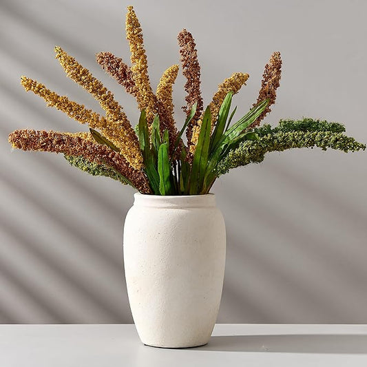 Ceramic Vase, 8.2 Inches Vintage Pottery White Vases, Rustic Home Decor, Farmhouse Terra Cotta Vase for Living Room, Entryway, Floor, Holiday Wedding Christmas New Year Gifts-Beige