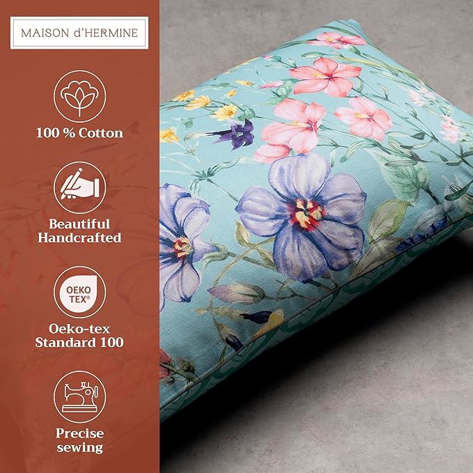 Maison d' Hermine Decorative Pillow Covers 12x20 Inch Rectangle 100% Cotton Throw Pillow Covers with Invisible Zipper for Living Room Couch, Chair, Sofas, Bedroom, Home (Hesperides - Fleur)