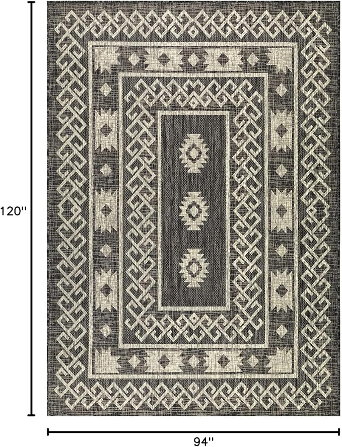 Antep Rugs Patio 8x10 Outdoor/Indoor Southwest Aztec Native Area Rug (Gray, 7'10" x 10')