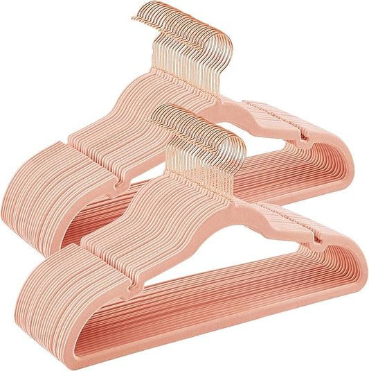 SONGMICS Velvet Hangers 50 Pack, Non-Slip Clothes Hangers, Suit Hangers with Shoulder Notches, Pants Bar, 360° Swivel Hook, Space-Saving, for Closet, Jelly Pink UCRF029PK05