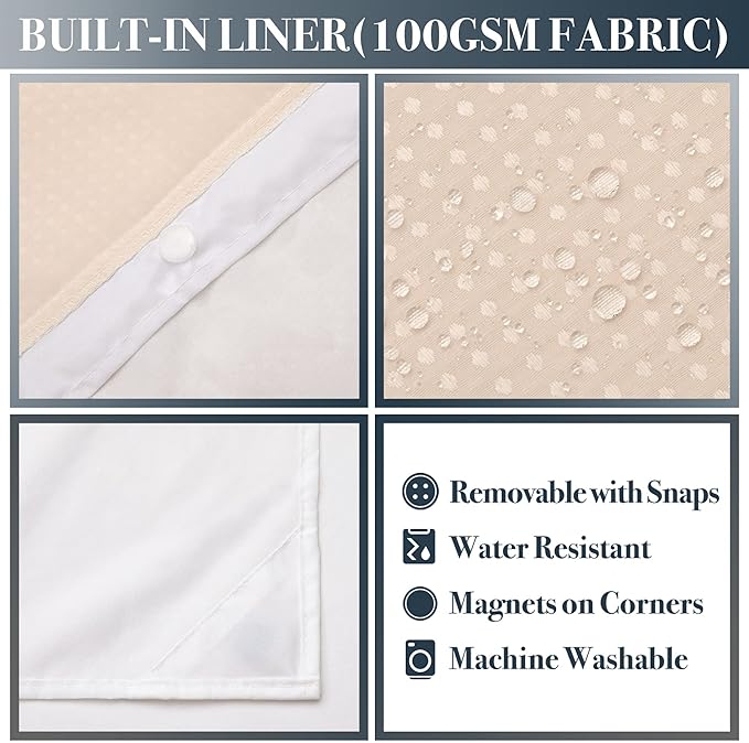 N&Y HOME Waffle Weave Pink Shower Curtain with Snap-in Fabric Liner & 12 Metal Hooks Set - Hotel Style, Waterproof & Washable, Heavyweight Fabric & Mesh Top Window - 71x72, Rosewater Pink