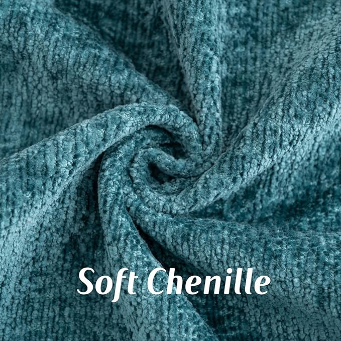 FUTEI Teal Chenille Throw Pillow Covers 22x22 Inch Set of 2,Soft Cozy Bound Edge Design Cushion Case,Home Decor for Couch Bed Living Room