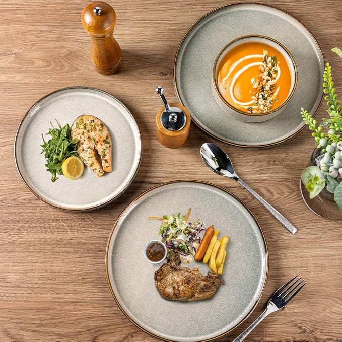 GBHOME Ceramic Dinnerware Sets for 4, 12 Pieces Stoneware Plates and Bowls Sets, Reactive Glaze Dishes -Scratch Resistant, Dishwasher&Microwave Safe