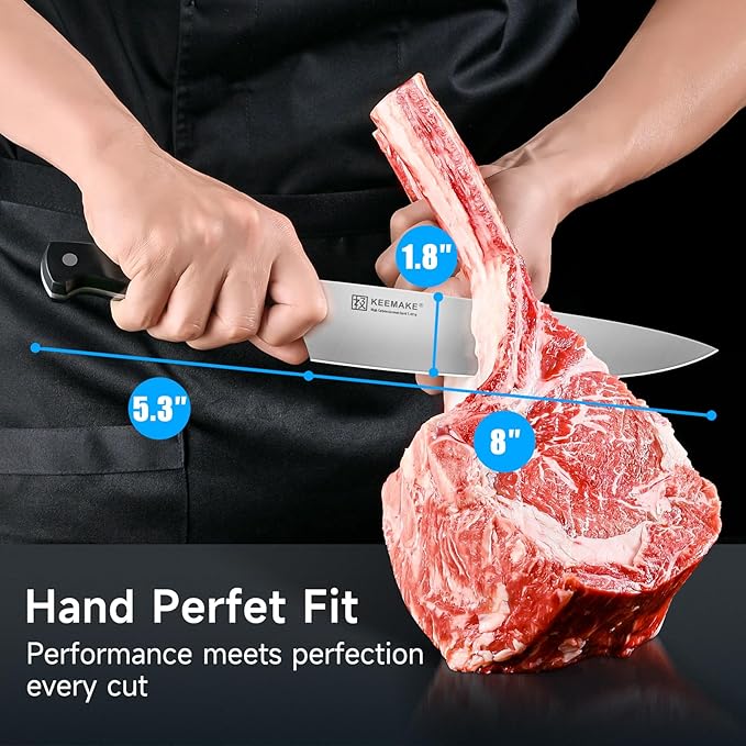 KEEMAKE Chef Knife, 8 Inch Sharp High Carbon Stainless Steel Kitchen Knife with Ergonomic Handle, Professional Cooking Knife, Kitchen Utensils for Meat Slicing and Vegetable Cutting