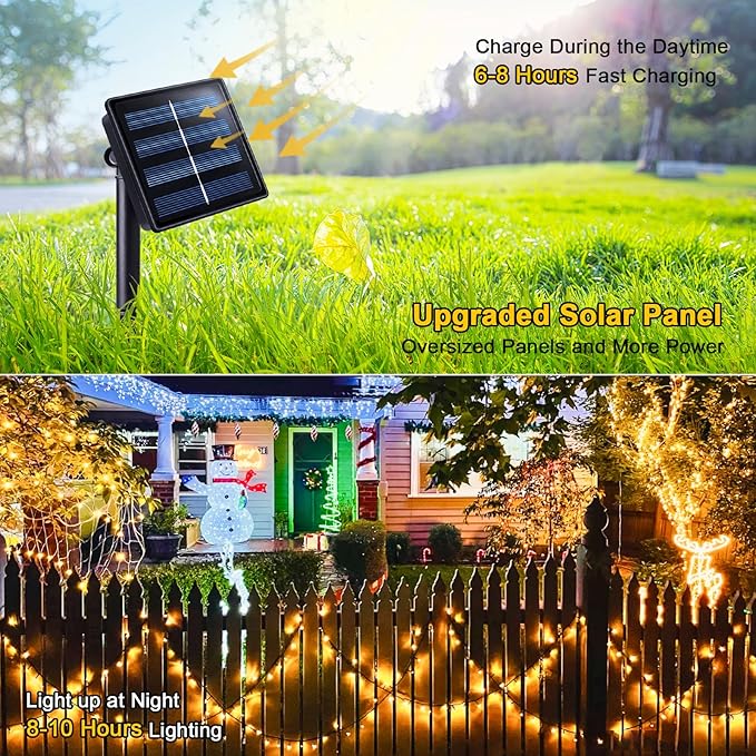 JMEXSUSS 2 Pack Solar Christmas Lights Outdoor, Total 400 LED 151FT Solar String Lights Outdoor Waterproof, 8 Modes Warm White Christmas Light for Outside Patio Yard Tree Garden Xmas Decorations