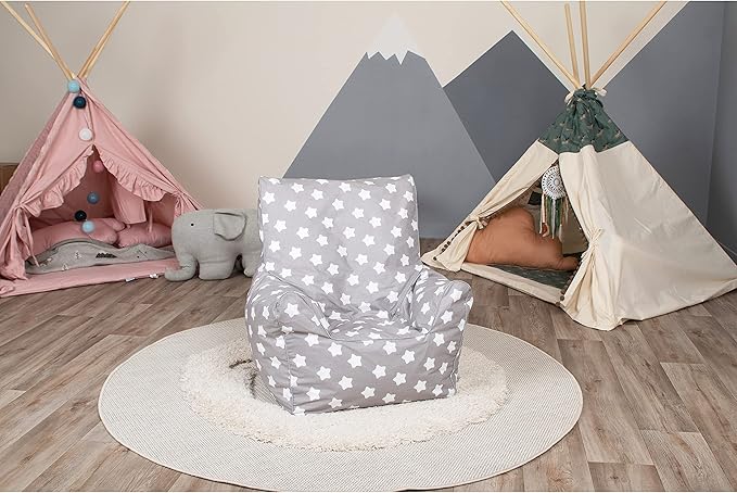 Delsit Children's Bean Bag Chair - Handmade in Europe - Lightweight & Portable Toddler Chair with Washable Cover - Comfortable & Fully Assembled - Perfect for Little Kids | Gray with Stars
