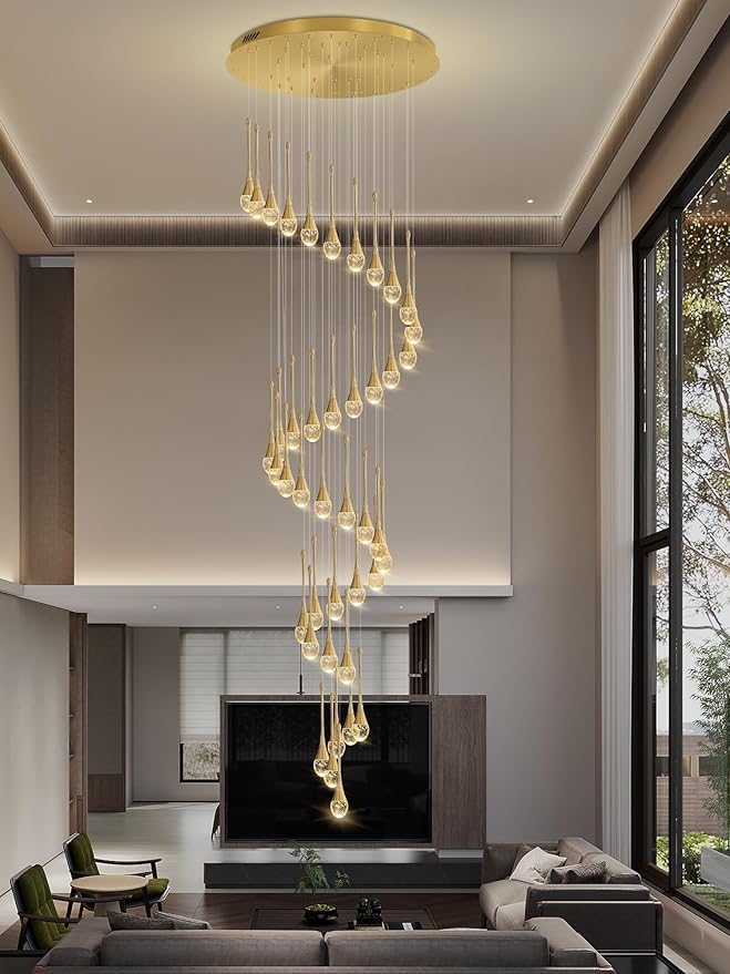 H197 Foyer Chandeliers for high Ceiling Luxury Hanging Lights High Ceiling Pendant Lighting for Living Room Staircase Dimmable 2700K-6000K