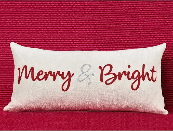 Nice Merry and Bright Christmas Decor Cotton Burlap Decorative Rectangle Throw Lumbar Waist Pillow Case Cushion Cover for Couch Living Room 12X24 inches