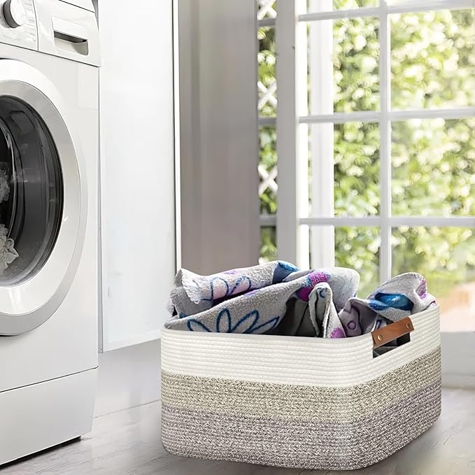 Large Collapsible Laundry Basket, Clothes Hamper for Blanket, Toy, Towels, Woven Baskets for Storage, Nursery Home Decor Living room 21.6" x 15" x 11.8", Gradient Brown