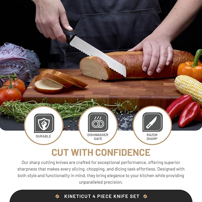 2-Piece Serrated Knife Set – Stainless Steel Kitchen Cooking Knives w/Protective Covers, Dishwasher Safe, No Block, Sharp Cutlery for Slicing Bread, Cooking Fruit & Steak w/Sheath - Black