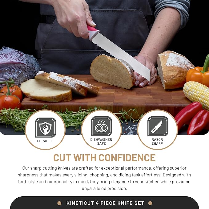 2-Piece Serrated Knife Set – Stainless Steel Kitchen Cooking Knives w/Protective Covers, Dishwasher Safe, No Block, Sharp Cutlery for Slicing Bread, Cooking Fruit & Steak w/Sheath - Magenta