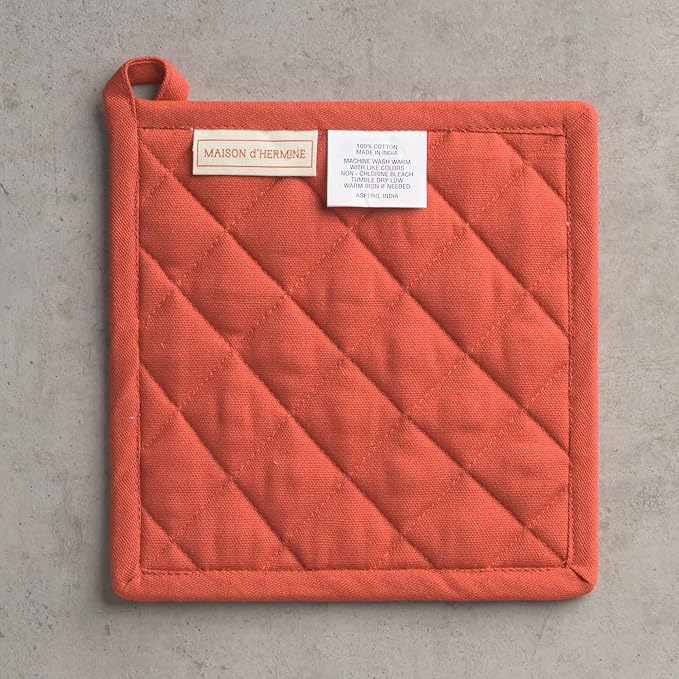 Maison d' Hermine Pot Holders Set 100% Cotton Heat Resistant Potholders 8" x 8" Hot Pads with Loop for Thanksgiving Christmas Decorations BBQ Baking Handling Hot Pans (Pack of 2, Kashmir Paisley)