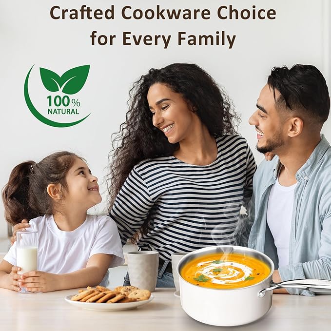 2.5 Quart Tri-ply Stainless Steel Saucepan with Glass Lid, Induction Sauce Pan Compatible with All Cooktops, Non-Toxic Sauce Pot with Stay Cool Handle, Oven & Dishwasher Safe