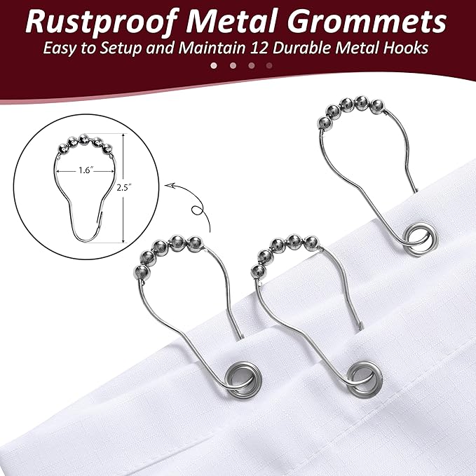 Naturoom Burgundy Red Shower Curtains for Bathroom, Ombre Linen Textured Fabric Shower Curtain Set, Hotel Spa Luxury Decorative Bathroom Curtain with 12 Hooks, Machine Washable, 72 x 72, Wine Red