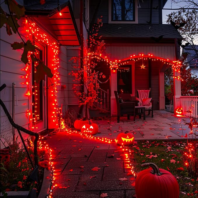 JMEXSUSS 400 LED Red Lights for Halloween, 132ft Halloween String Lights Plug in with Remote, Indoor Outdoor Red Light for Tree Porch Yard House Christmas Decorations