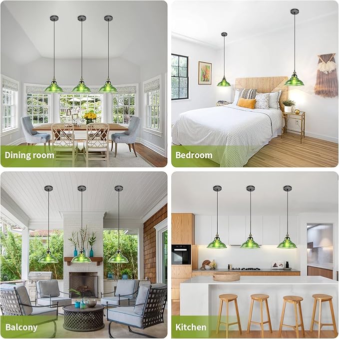 Vintage Pendant Light, Mid Century Modern Pendant Light with Hand Blown Green Glass Shade,Gold 1-Light Farmhouse Chandelier Ceiling Hanging Light fixtures for Dining Room Bedroom