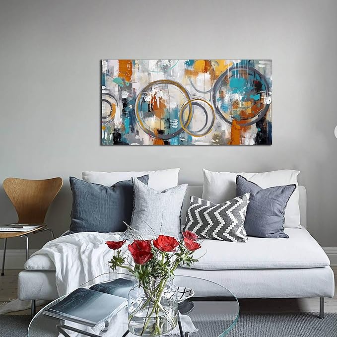 Abstract Painting for Living Room Canvas - Modern Art Work for Office Walls Ready to Hang 20" x 40"