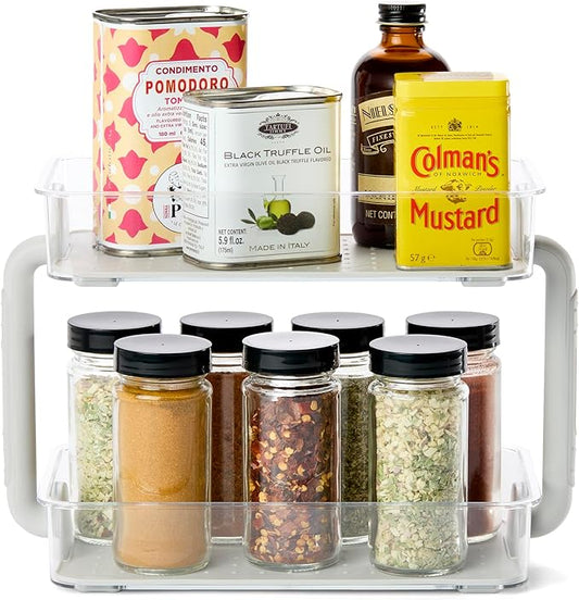 madesmart Two Level Spice Organizer-Cabinet Collection Maximizes Vertical Space, Removable Soft-Grip Lining, Dual Handles &BPA-Free, Small, Grey