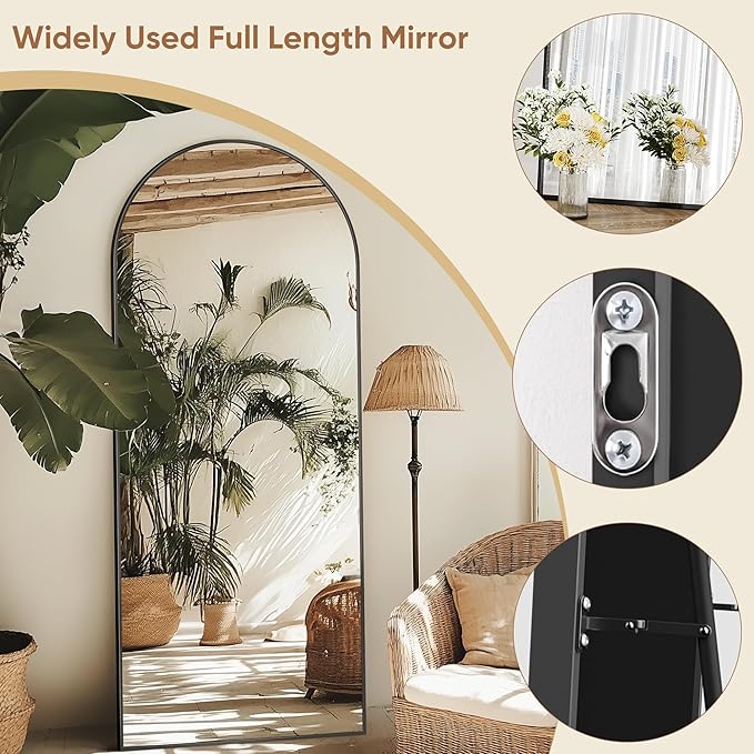 Full Length Mirror, 59"x18" Oversized Arched Mirror Large Standing Mirror, Tall Mirror Body Floor Mirror Wall Mirror Hanging Mirror for Bedroom Living Room Aluminum Frame,Black