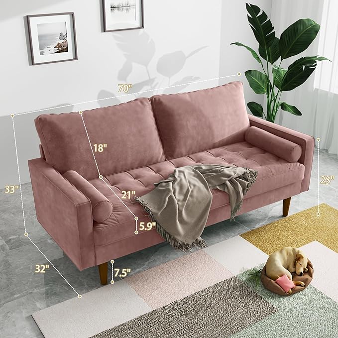 Modern Sofa,70 Inch Velvet Couch for Living Room,Spring Cushions,Solid Wood Frame,Easy Assembly for Small Spaces (Prussian Blue)