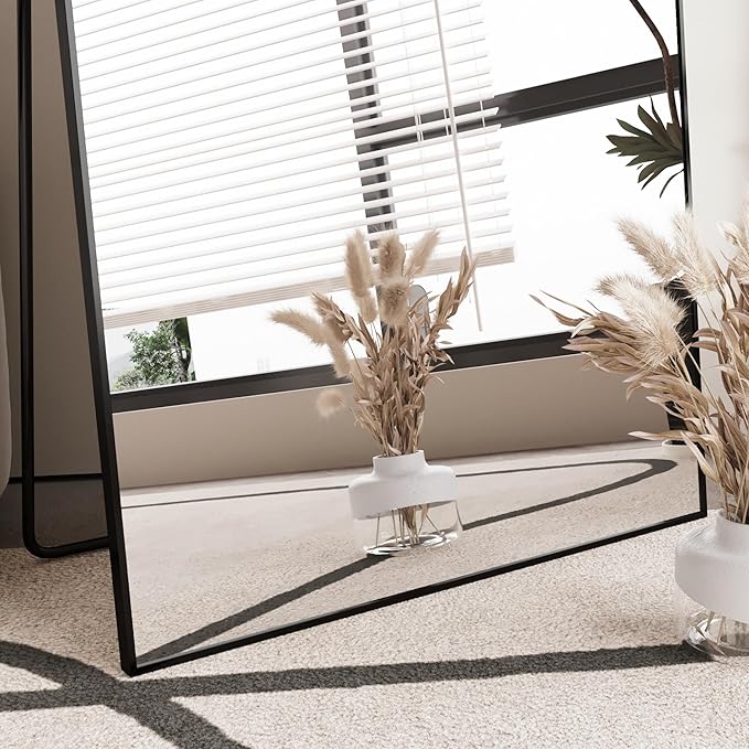 FANYUSHOW Full Length Mirror with Stand 65"x23.6",Floor Standing Aluminum Frame for Living Room,Tempered Glass Floor Mirror,Simple Home Decor,Wall Decor for Bedroom & Bathroom,Full Body Mirror,Black