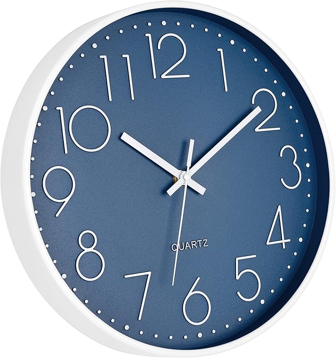 Foxtop 14 Inch Wall Clock Large Silent Non-Ticking Battery Operated Round Quartz Modern Wall Clock Decorative for Office Living Room Bedroom Kitchen Home (Cerulean)