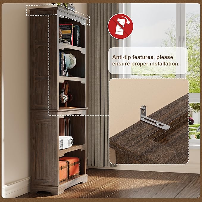 Tall Bookcase, 70 inch Height, 5-Tier Open Storage Shelf, 31.5 in Wide Standing Bookshelves for Home, Office, Bedroom, School, Library, 31.5W * 11.81D *70H (Walnut, Open Storage)