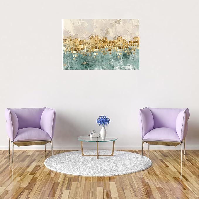 DZL Art A74669 Brown and Blue Abstract Painting Modern Decor Wall Art Tan Color Canvas Gray Painting Contemporary Decor Abstract Canvas Living Room Art Painting