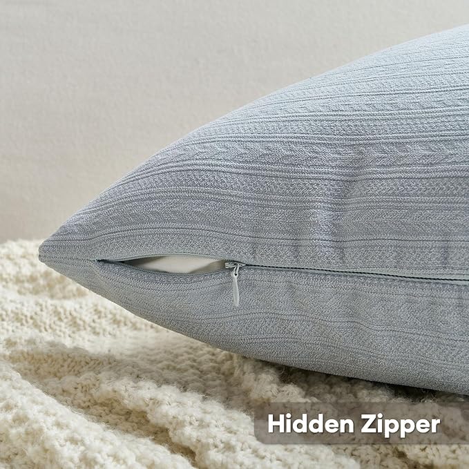 FUTEI Light Blue Decorative Throw Pillow Covers 16x16 Inch Set of 2,Soft Cozy Wheat Ear Striped Patterns Cushion Cases,Modern Home Decor for Couch Bed Living Room