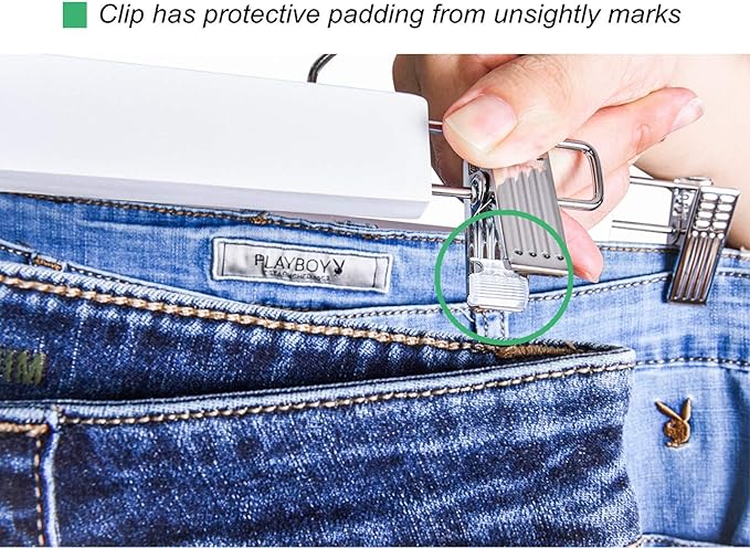 Amber Home 10 Pack 14.17" Solid White Wooden Pant Skirt Hangers, Bottom Hangers for Slacks Trousers Jeans with 2-Adjustable Anti-Rust Clips (White, 10 Pack)