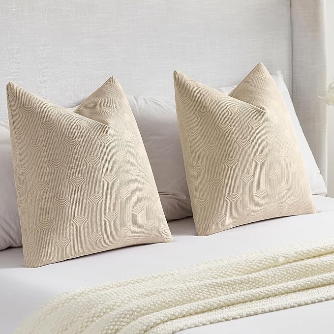FUTEI Oatmeal Chenille Decorative Throw Pillow Covers 22x22 Inch Set of 2,Soft Cozy Striped Geometric Patterns Cushion Case,Modern Home Decor for Couch Bed Living Room