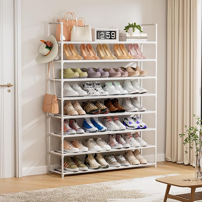 8 Tier Shoe Rack Organizer Large Shoe Storage Rack for Closet Entryway Shoe Holder Space Saving Shoe Shelf Shoe Stand Tall Shoe Tower Metal Shoe Rack Holds up to 32-40 Pairs of Shoes