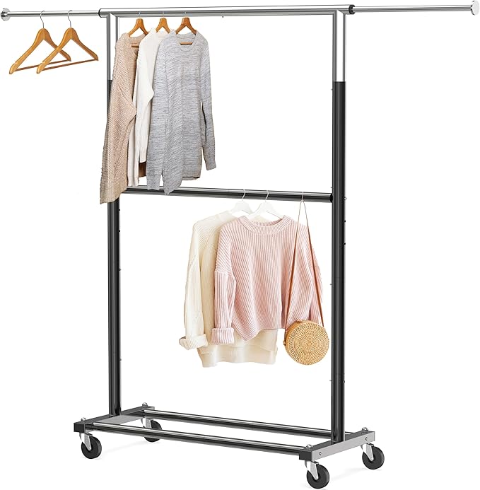 Simple Houseware Double Rod Garment Rack, Black