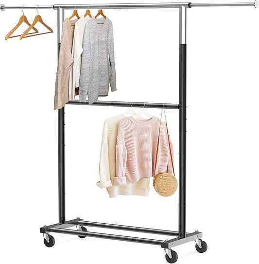 Simple Houseware Double Rod Garment Rack, Black