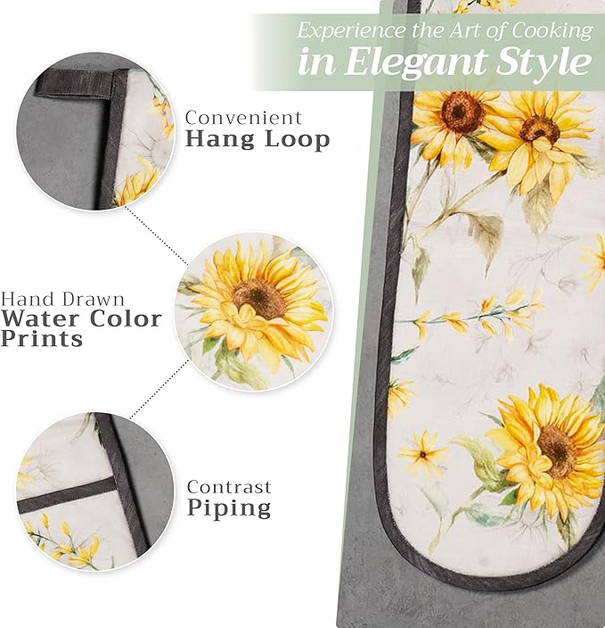 Maison d' Hermine Double Oven Mitts 100% Cotton 7"x35" Double Oven Mitt Heat Resistant BBQ Cooking Gloves with Loop, Baking, Grilling, Home, Kitchen, Handling Hot Pans Spring Summer (Candice)