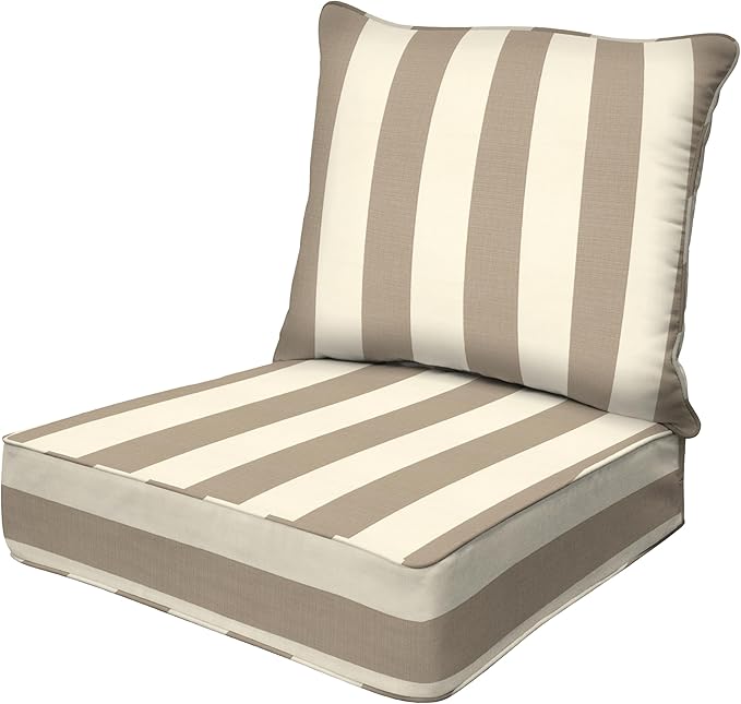 Honeycomb Outdoor Deep Seat, 24 x 23, Cabana Stripe Tan Chair Cushion for Patio Furniture